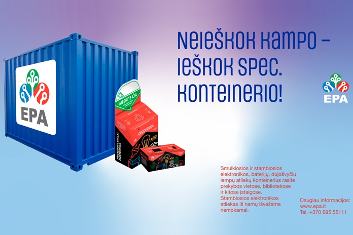 EPA primena: nereikalingą elektroniką mesk ne kampe, o specialiame konteineryje – jų rasi parduotuvėse, bibliotekose, įstaigose, o stambiąją įrangą išveža nemokamai!